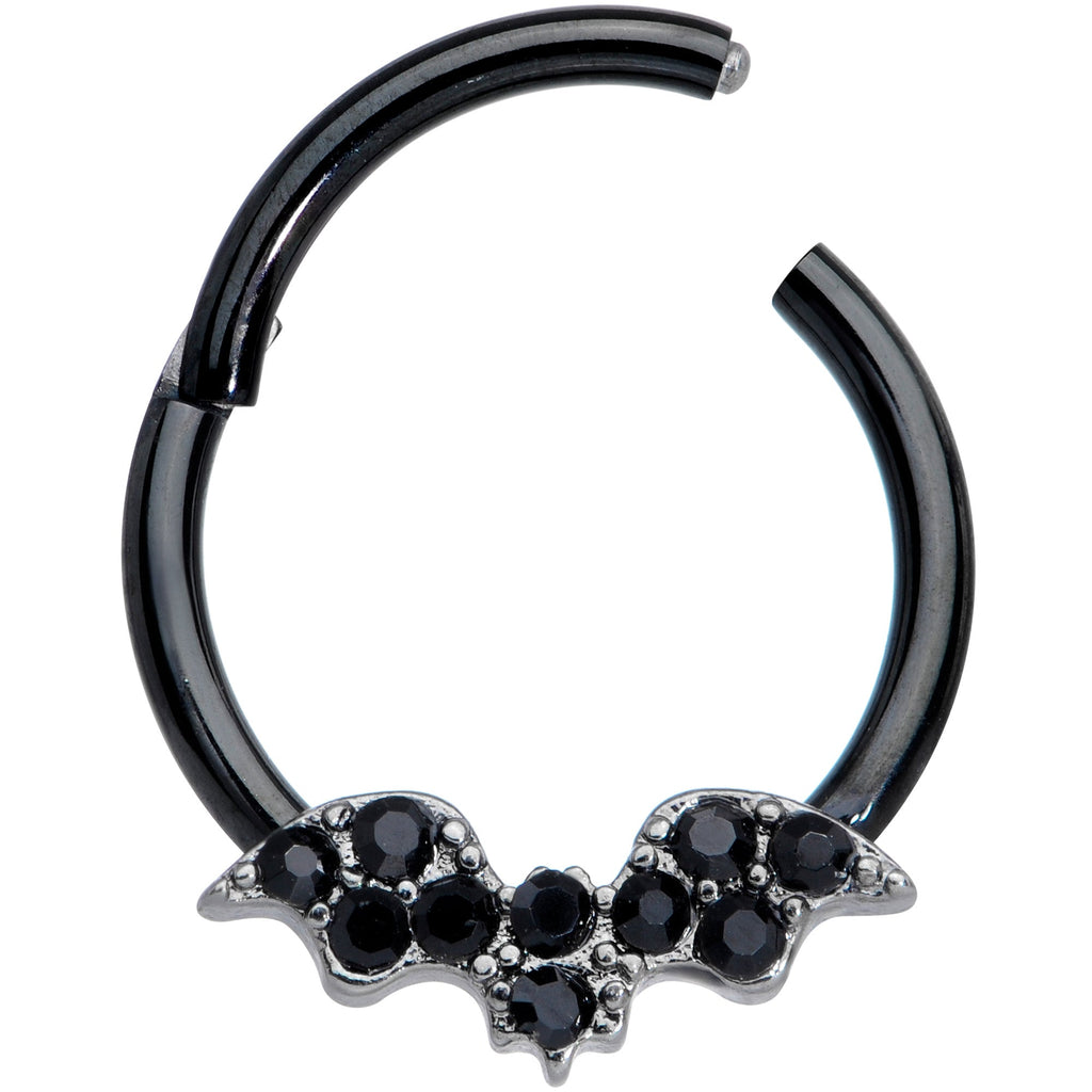 BodyCandy 16G 3/8 Black Gem Black Plated Bat Hinged Segment Ring — lifestyle context