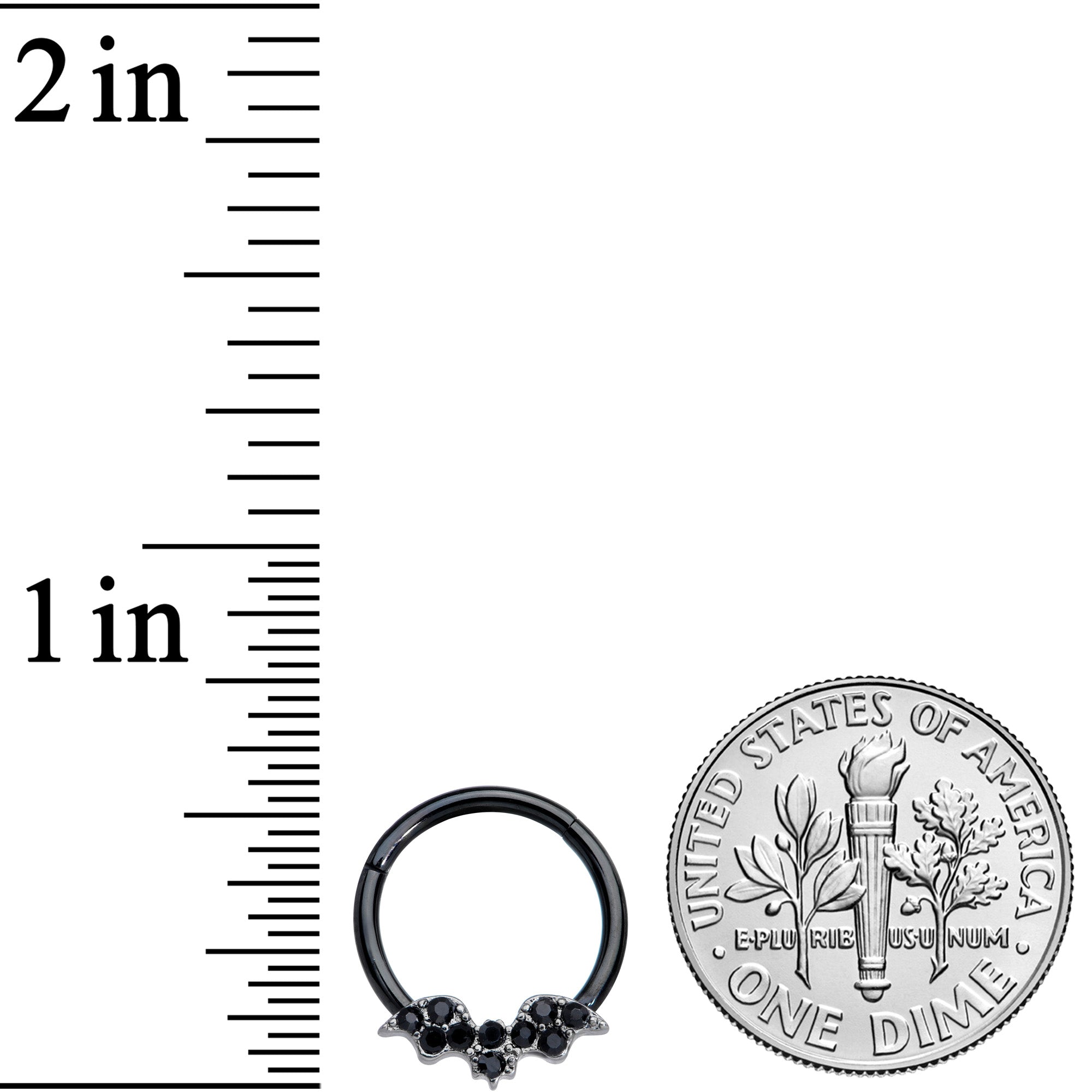 BodyCandy 16G 3/8 Black Gem Black Plated Bat Hinged Segment Ring — side view