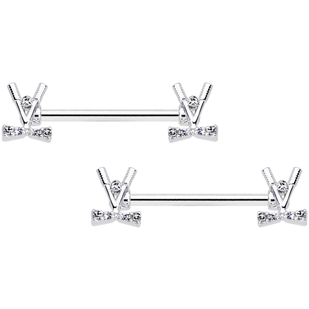 BodyCandy 14G 9/16  Clear CZ Gem Crossed Golf Clubs Barbell Nipple Ring Set — main product shot