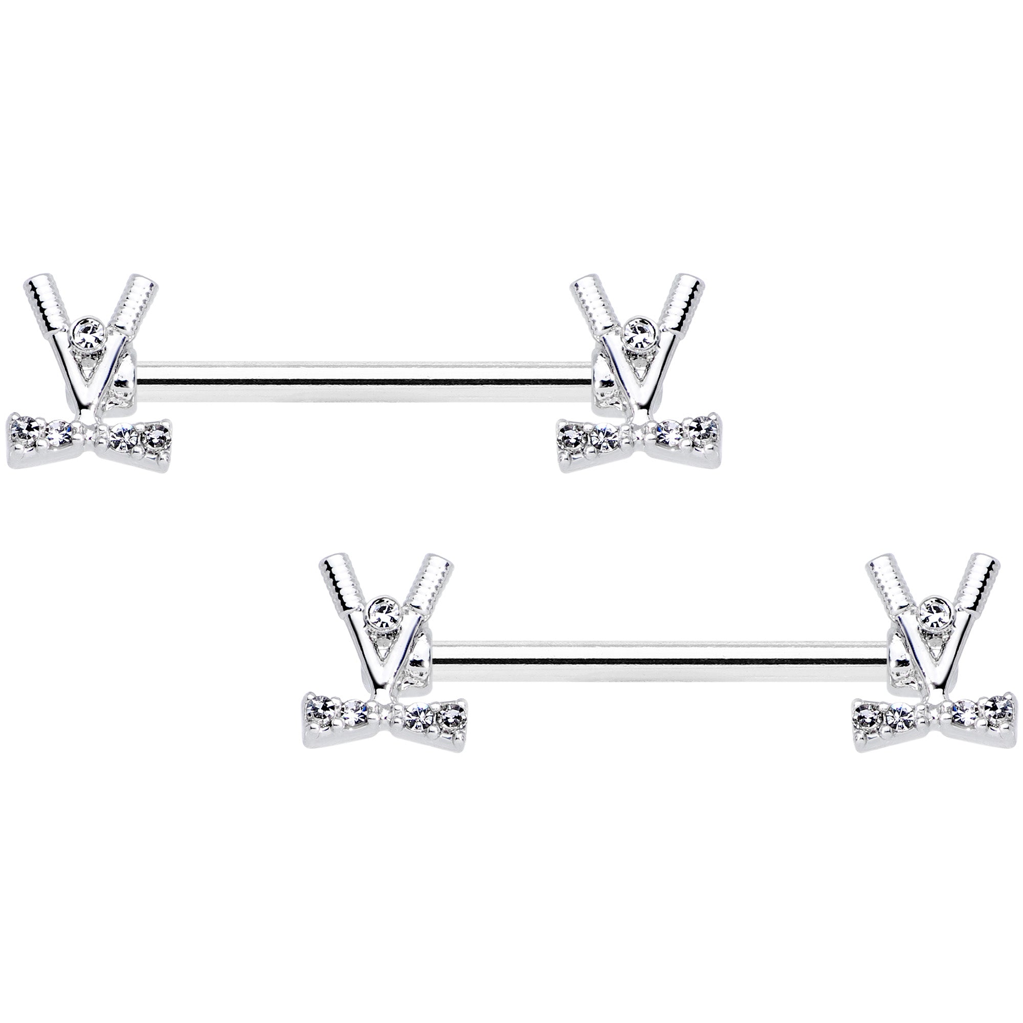 BodyCandy 14G 9/16  Clear CZ Gem Crossed Golf Clubs Barbell Nipple Ring Set — main product shot