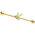 BodyCandy 14G Green Red Gem Gold Tone Hummingbird Industrial Barbell 38mm — main product shot