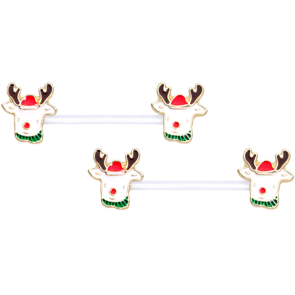 BodyCandy 14G 9/16 Bioplast Reindeer Christmas Barbell Nipple Ring Set — main product shot