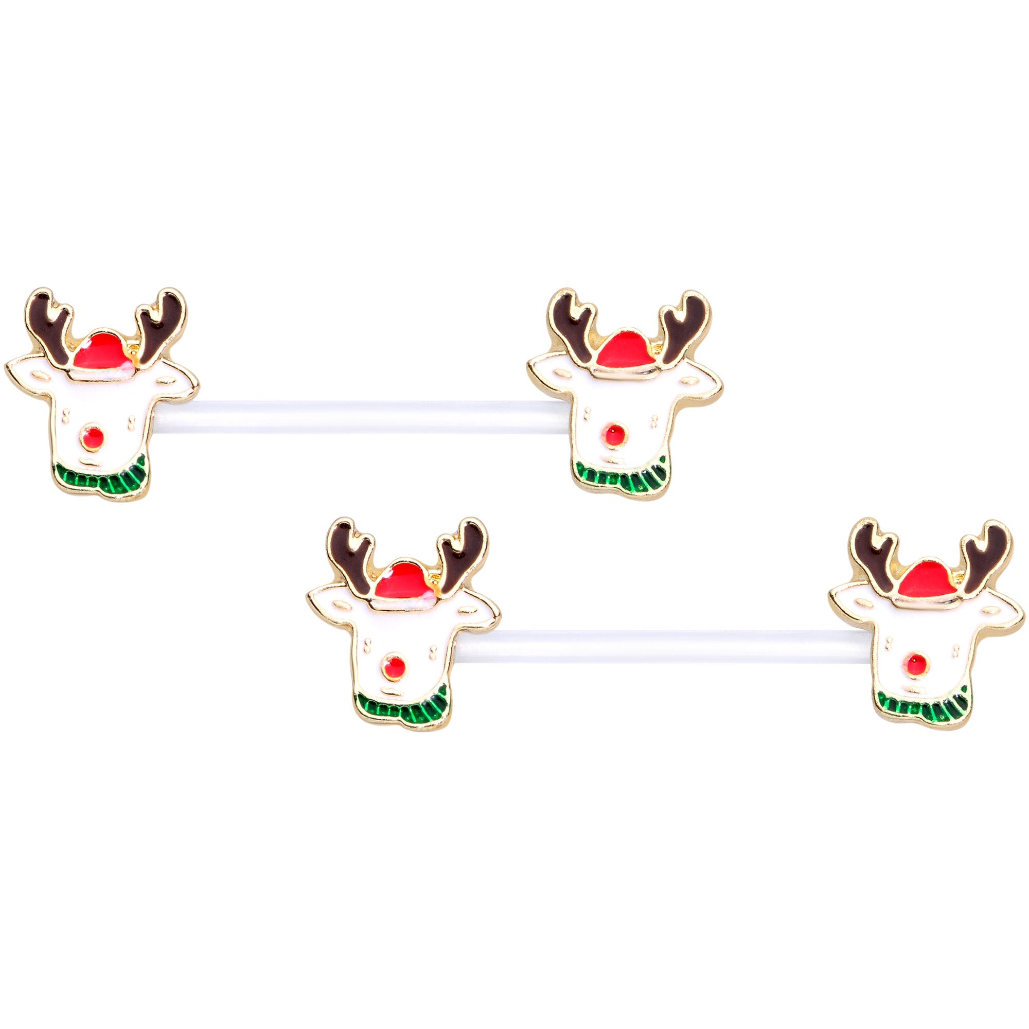 BodyCandy 14G 9/16 Bioplast Reindeer Christmas Barbell Nipple Ring Set — main product shot
