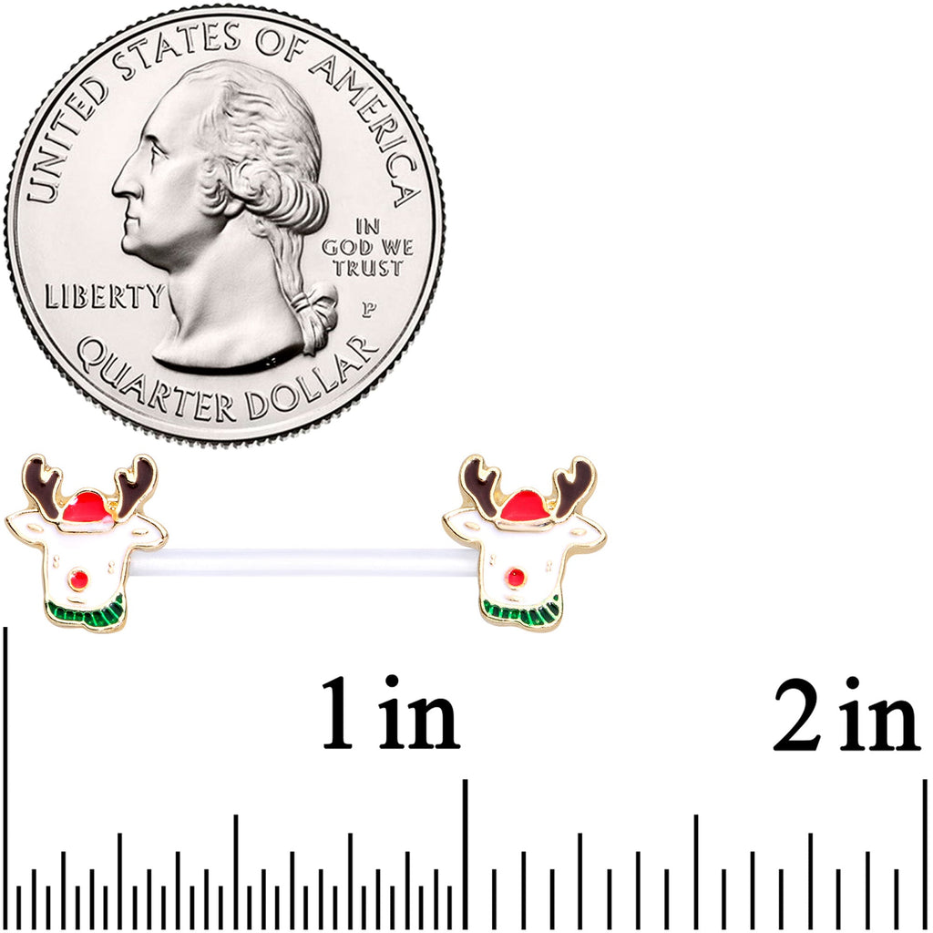 BodyCandy 14G 9/16 Bioplast Reindeer Christmas Barbell Nipple Ring Set — lifestyle context