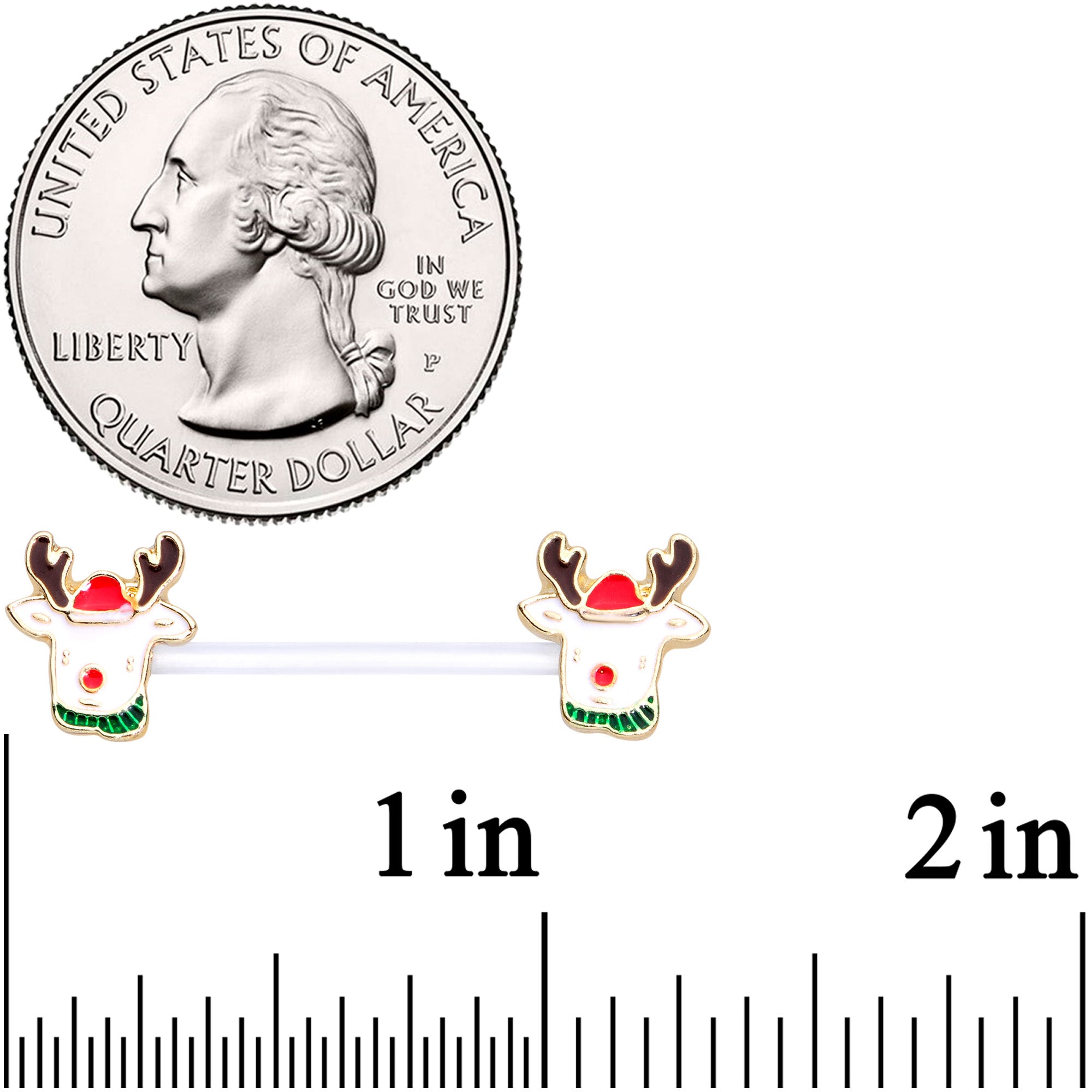 BodyCandy 14G 9/16 Bioplast Reindeer Christmas Barbell Nipple Ring Set — lifestyle context