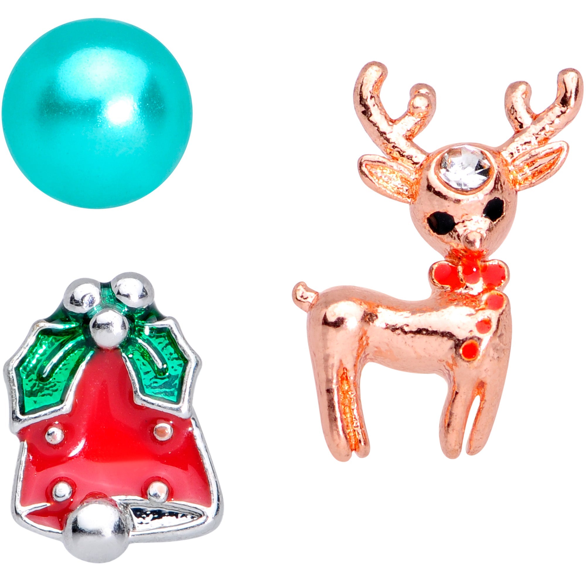 BodyCandy 16G 1/4 Rose Gold Tone Deco Christmas Cartilage Tragus Set of 3 — lifestyle context