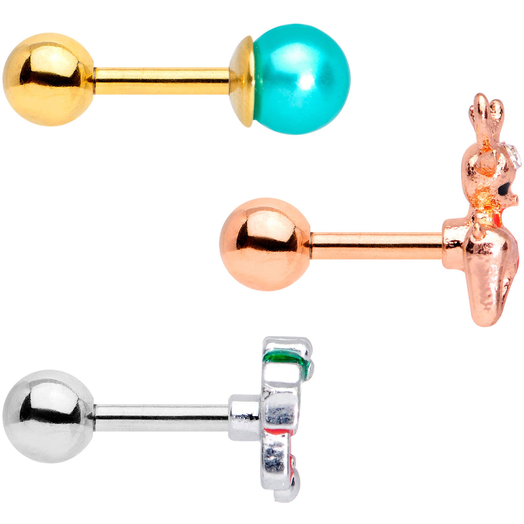 BodyCandy 16G 1/4 Rose Gold Tone Deco Christmas Cartilage Tragus Set of 3 — side view