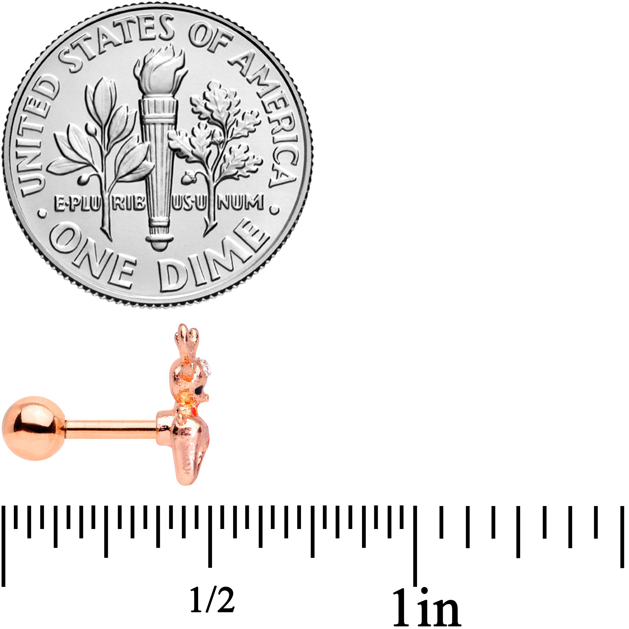 BodyCandy 16G 1/4 Rose Gold Tone Deco Christmas Cartilage Tragus Set of 3 — back view