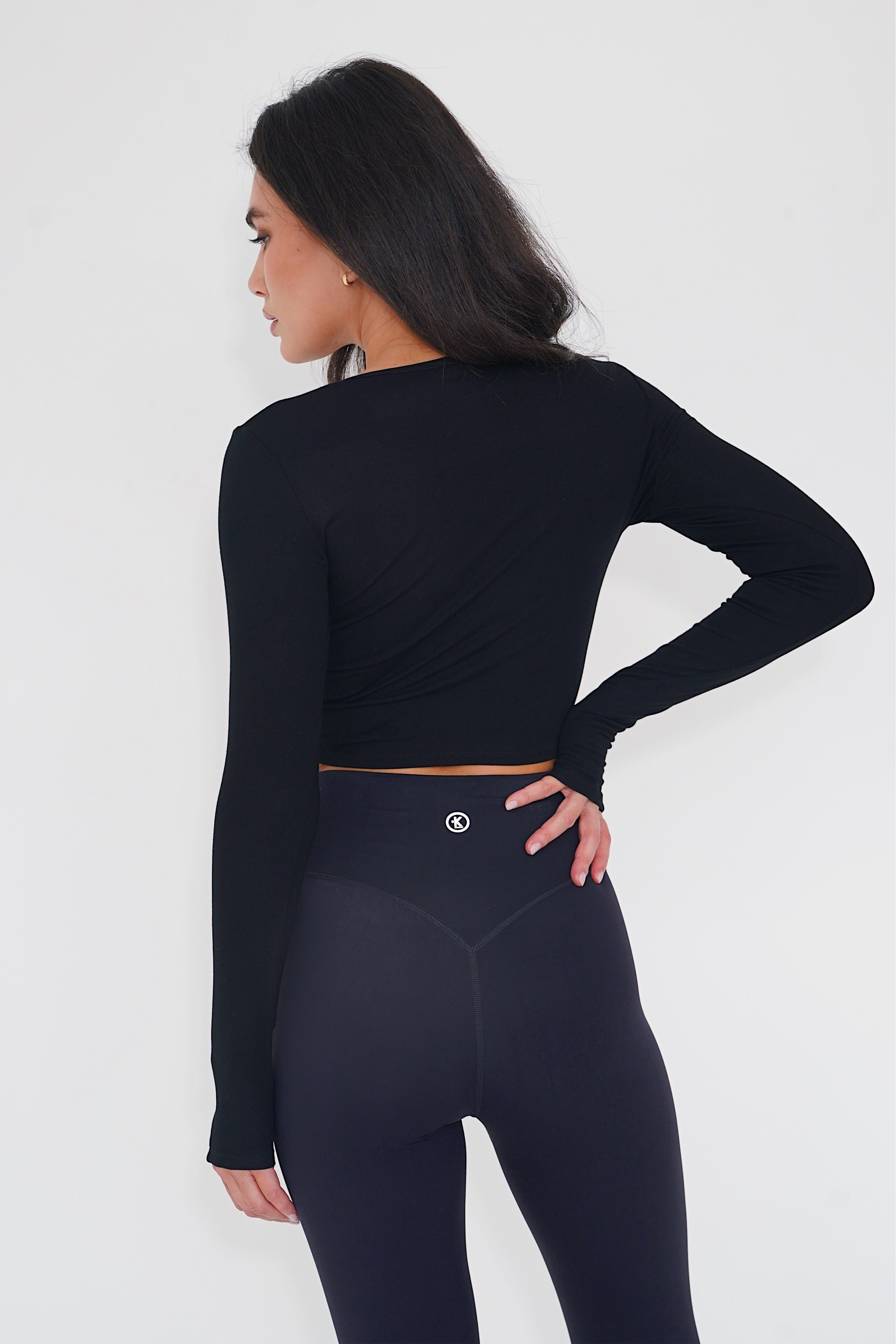 KIMITH BRAND I Release Doubt Buttery Soft Black Long Sleeve Crop Top — color detail