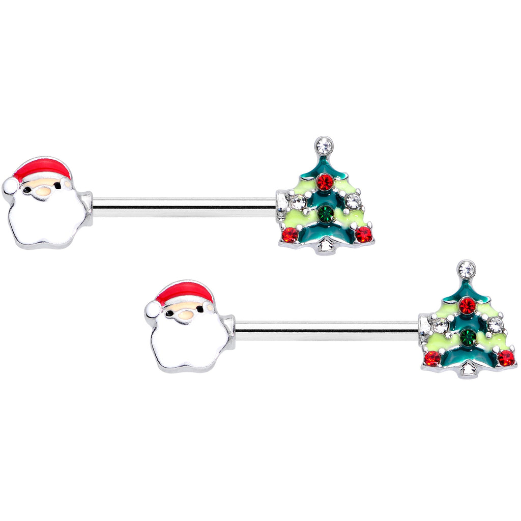 BodyCandy 14G 9/16 Red Gem Santa Christmas Tree Barbell Nipple Ring Set — main product shot