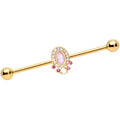 BodyCandy 14G Pink Gem White Faux Opal Gold Tone Industrial Barbell 38mm — main product shot