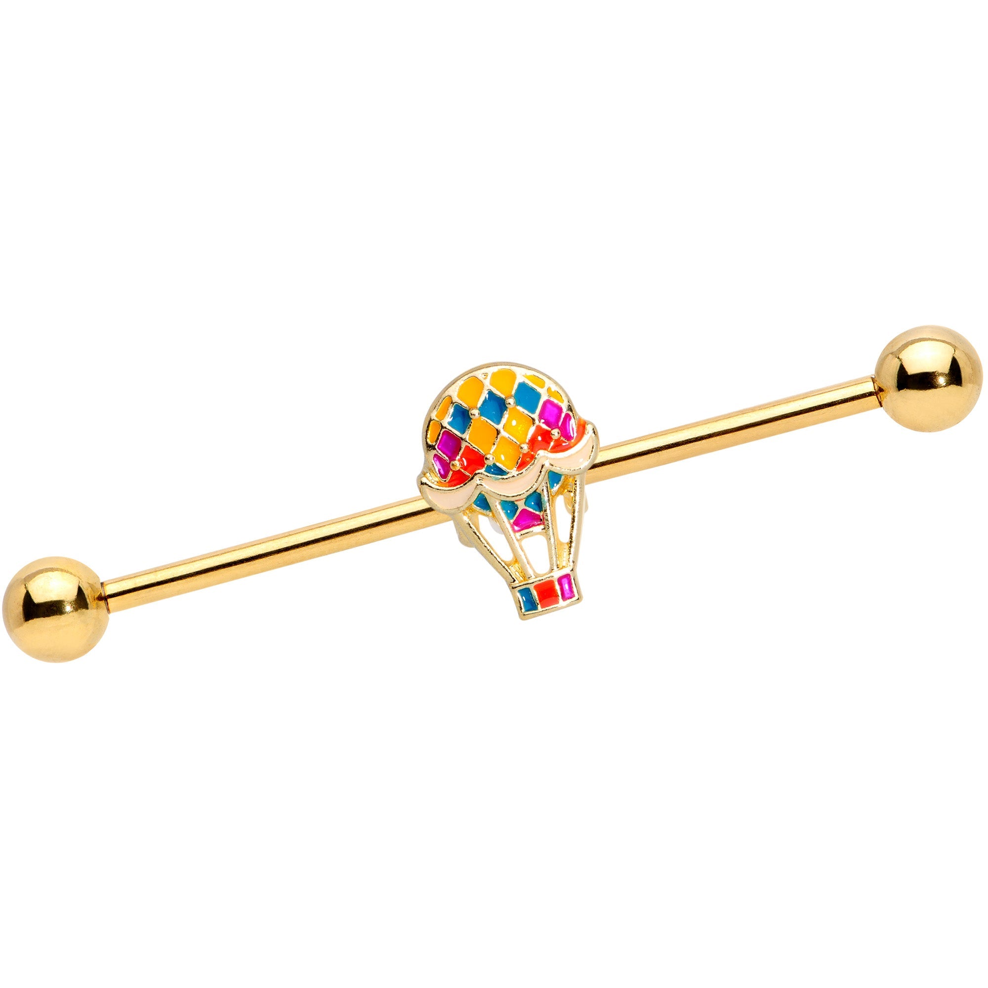 BodyCandy 14G Gold Tone Red Yellow Hot Air Balloon Industrial Barbell 38mm — main product shot