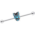 BodyCandy 14G Black Gem Ornate Blue Owl Industrial Barbell 38mm — main product shot