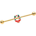BodyCandy 14G Gold Tone PVD Christmas Wreath Industrial Barbell 38mm — main product shot
