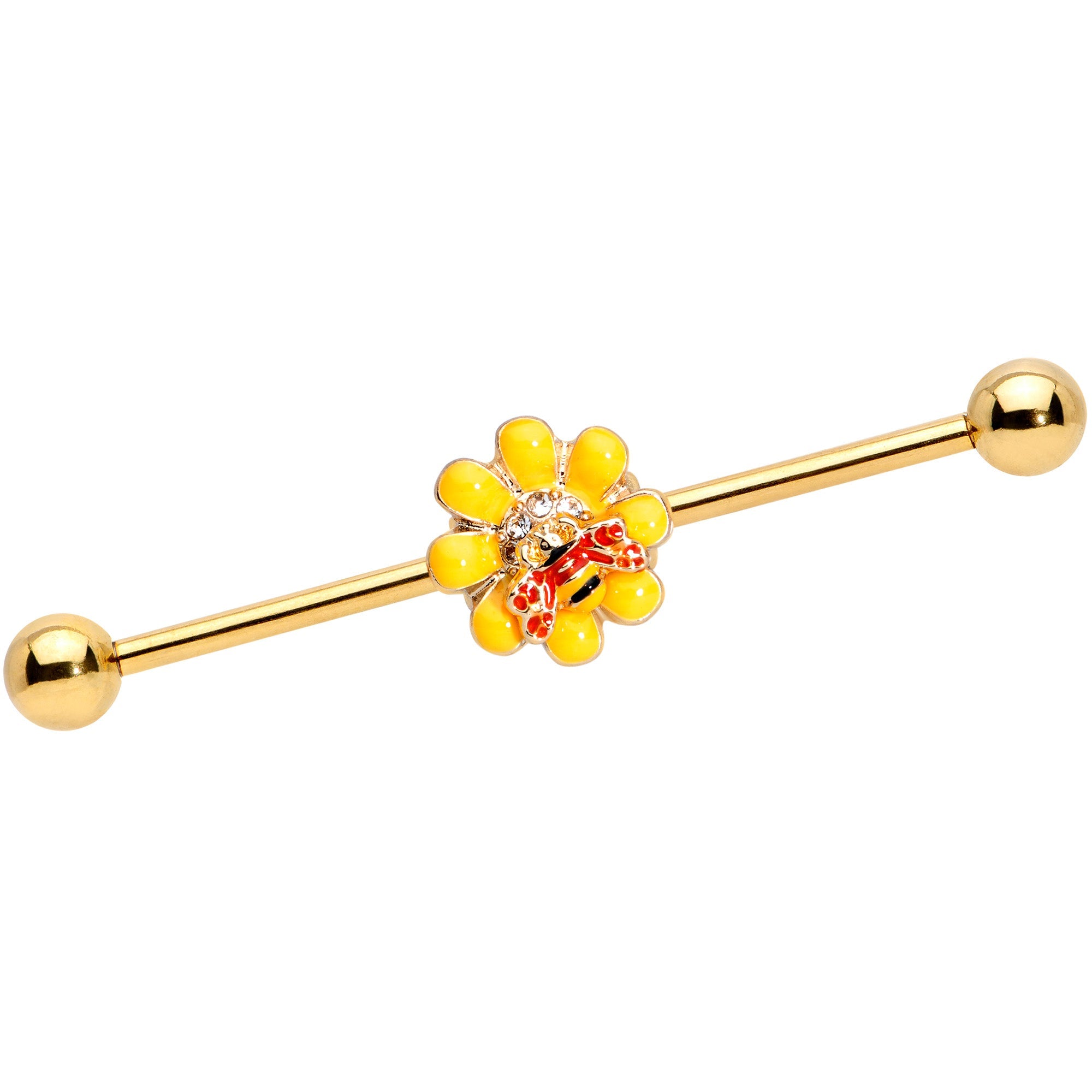 BodyCandy 14G Clear Gem Gold Tone Yellow Bee Flower Industrial Barbell 38mm — main product shot