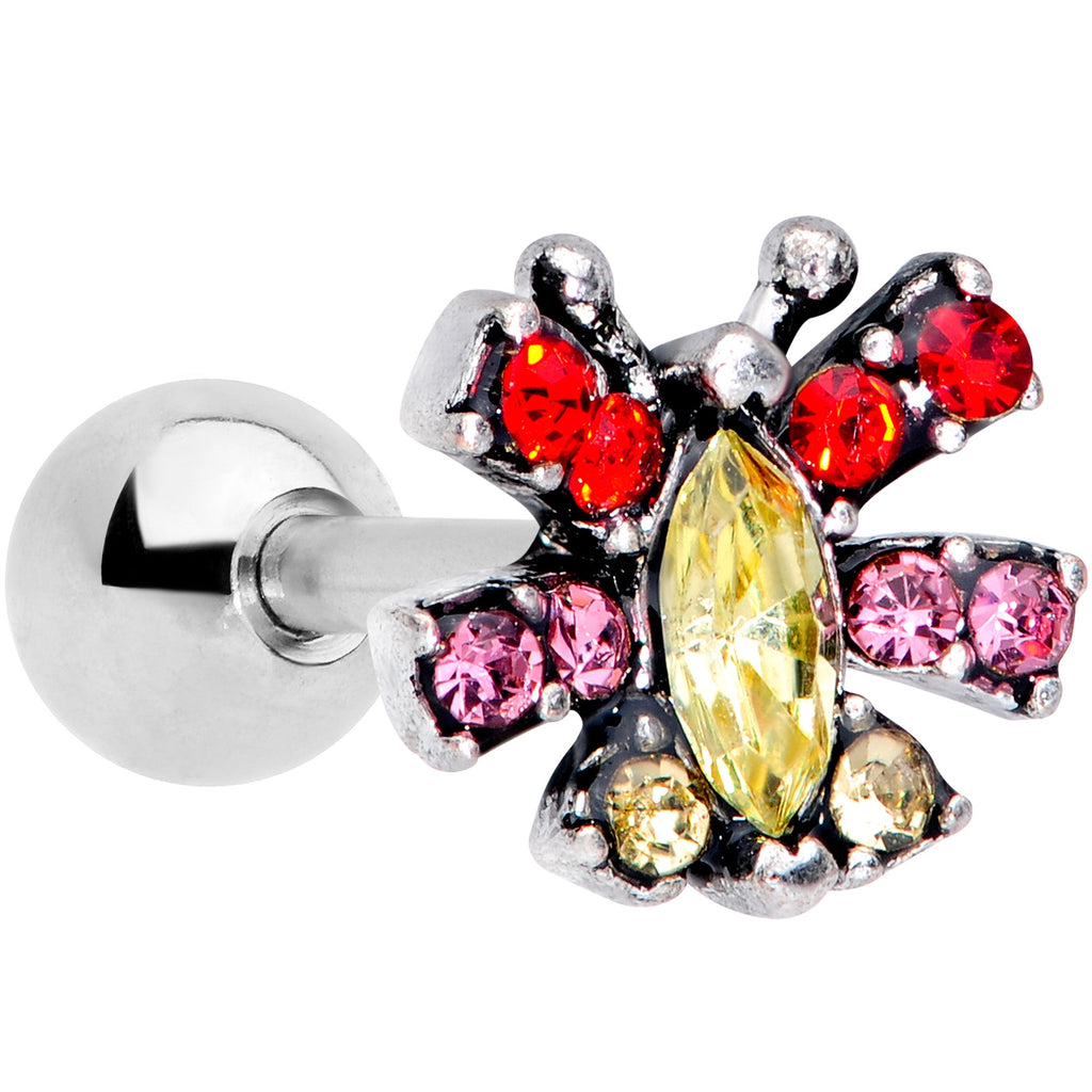 BodyCandy 16G 1/4 Red Yellow Gem Art Deco Butterfly Cartilage Tragus — main product shot