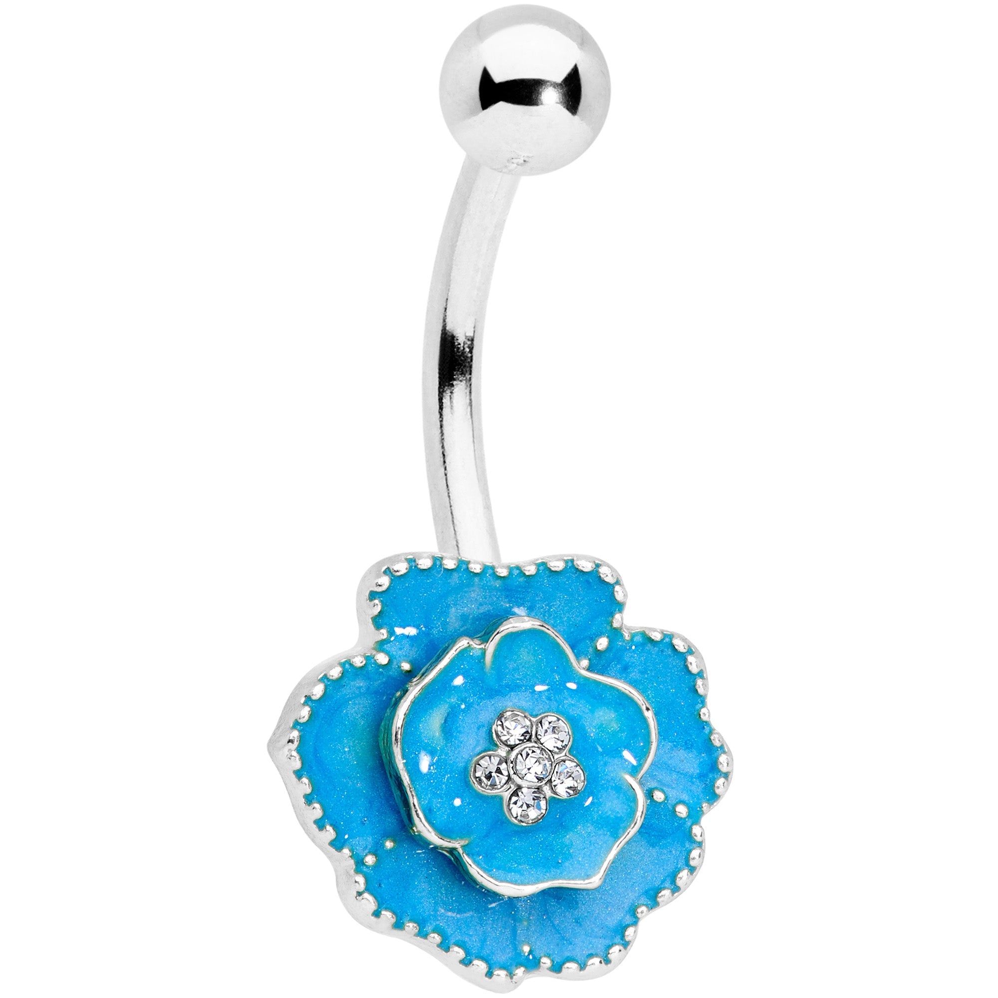 BodyCandy Clear Gem Aqua Rose Reversible Belly Ring — main product shot