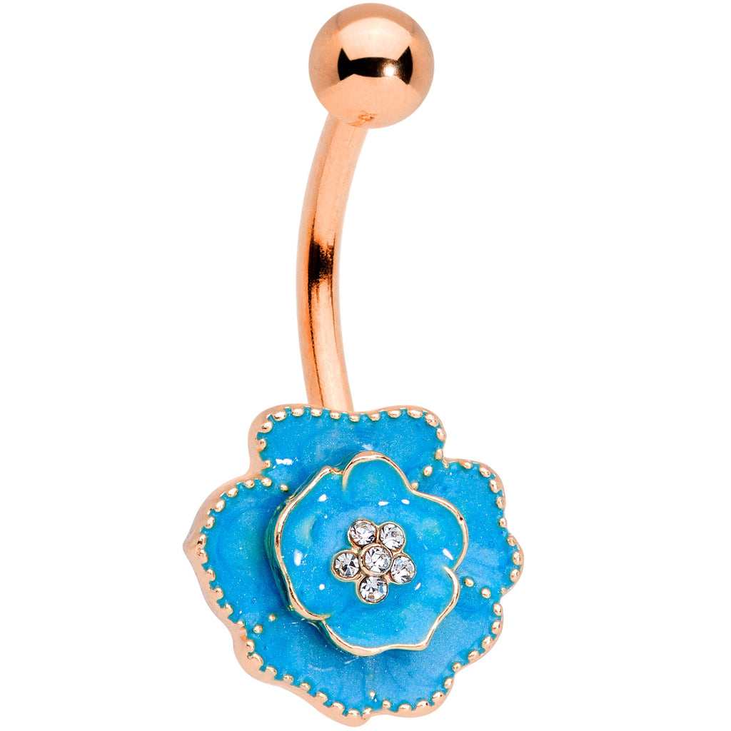 BodyCandy Clear Gem Rose Gold Tone Aqua Rose Reversible Belly Ring — main product shot