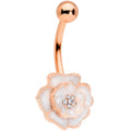 BodyCandy Clear Gem Rose Gold Tone White Rose Reversible Belly Ring — main product shot