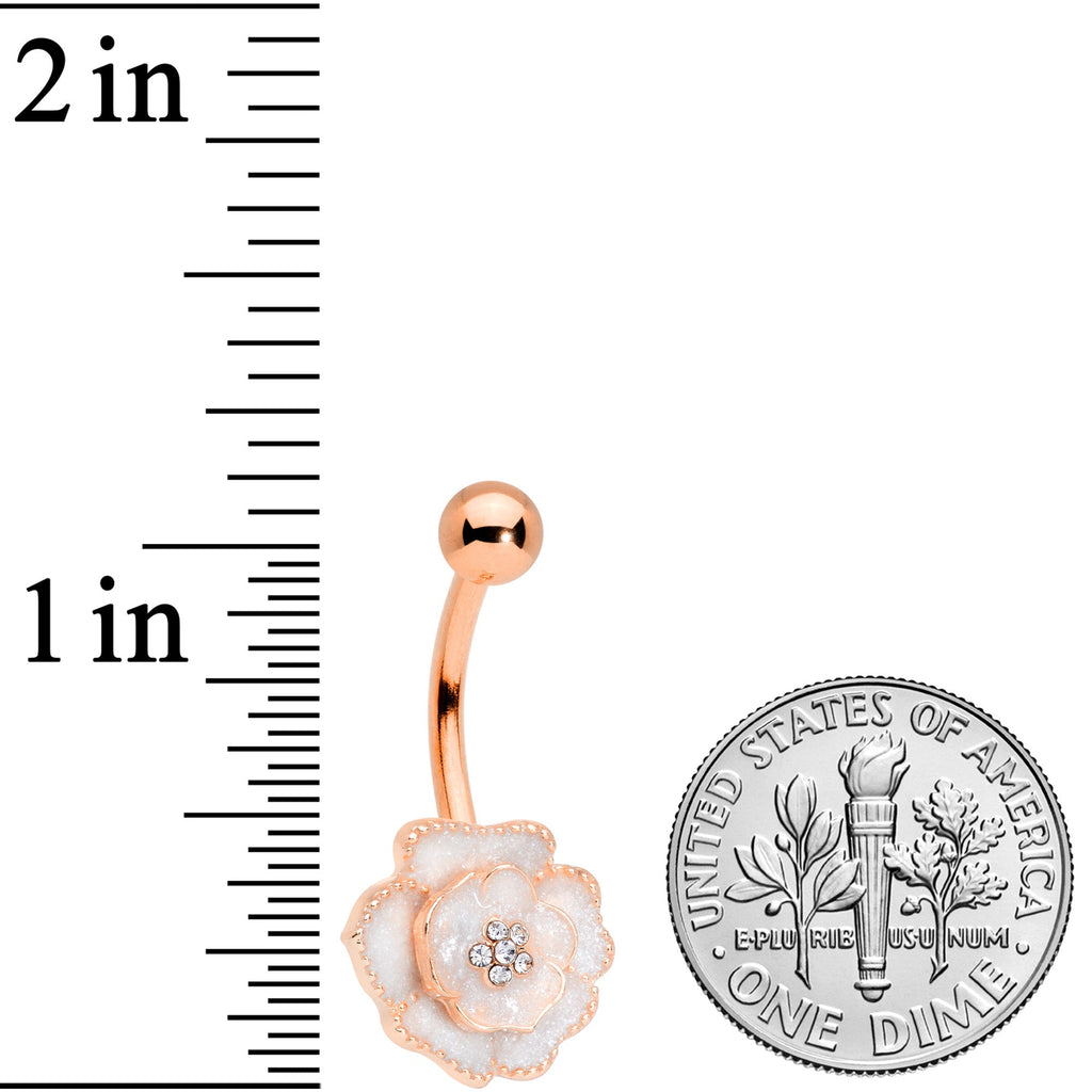 BodyCandy Clear Gem Rose Gold Tone White Rose Reversible Belly Ring — lifestyle context