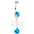 BodyCandy Aqua Gem Bow Rose Flower Dangle Belly Ring — main product shot