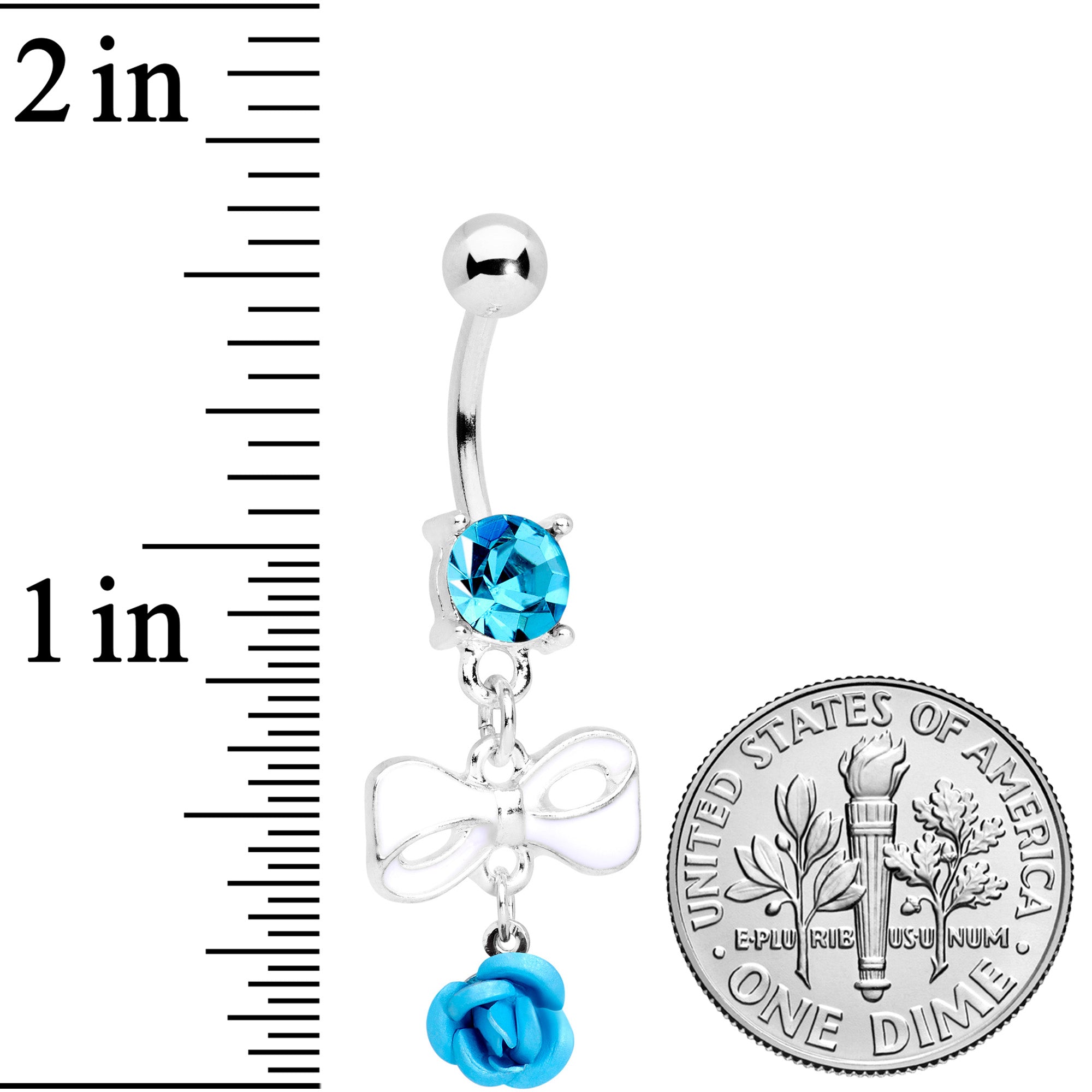 BodyCandy Aqua Gem Bow Rose Flower Dangle Belly Ring — lifestyle context