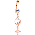 BodyCandy Clear Gem Rose Gold Tone Starry Moon Dangle Belly Ring — main product shot