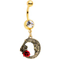 BodyCandy Clear Gem Gold Tone Rose Flower Moon Dangle Belly Ring — main product shot