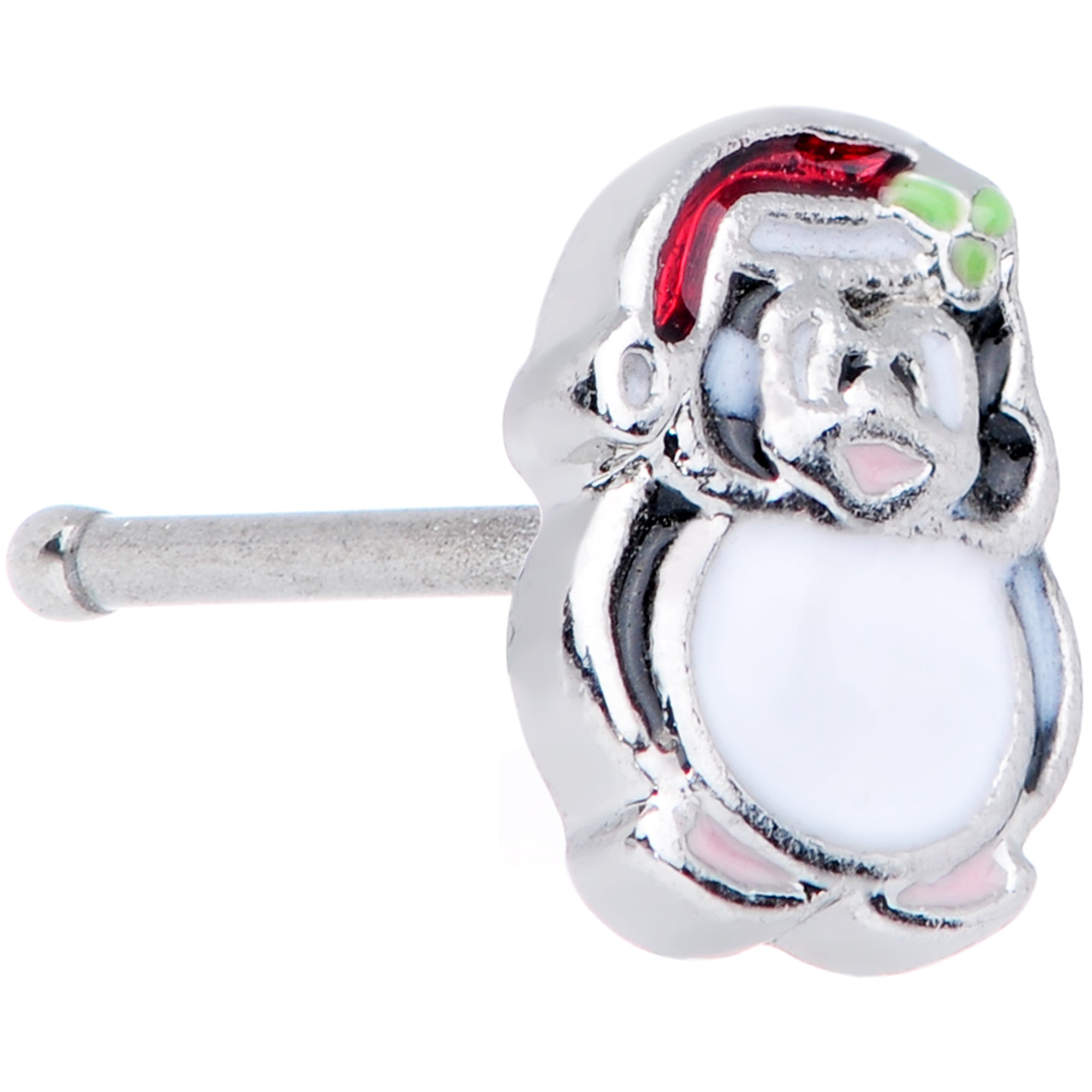 BodyCandy 20G 1/4 Black White Red Santa Penguin Christmas Nose Bone — main product shot
