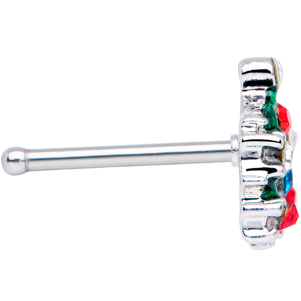 BodyCandy 20G 1/4 Clear Blue Red Gem Christmas Tree Nose Bone — side view