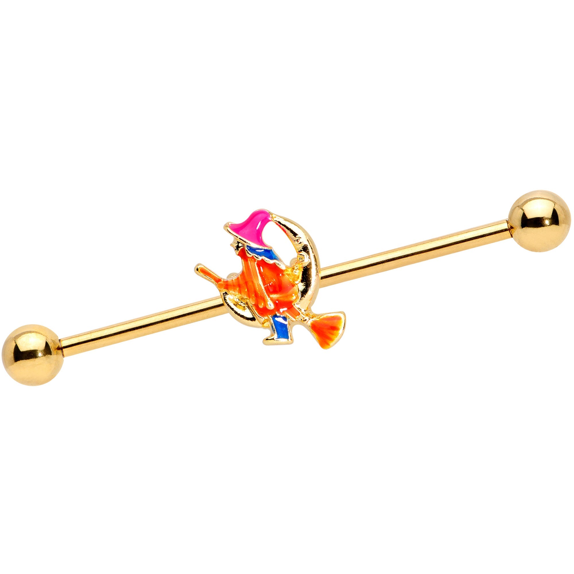 BodyCandy 14G Gold Tone Red Witch Moon Halloween Industrial Barbell 38mm — main product shot
