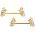 BodyCandy 14G 9/16 Clear Aqua Gem Gold Tone Mouse Barbell Nipple Ring Set — main product shot