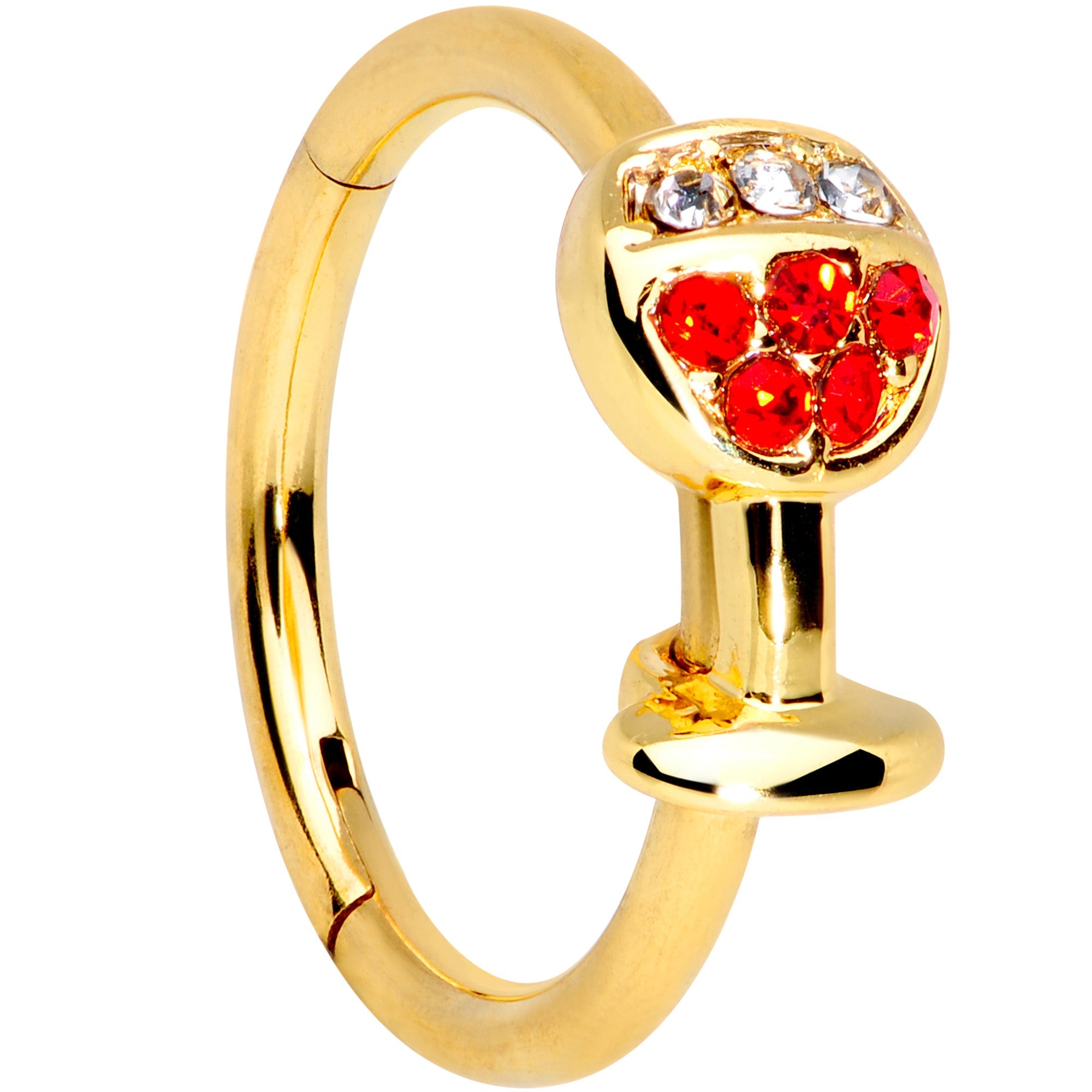 BodyCandy 16G 3/8 Red Gem Gold Tone Wine Glass Hinged Septum Clicker — main product shot