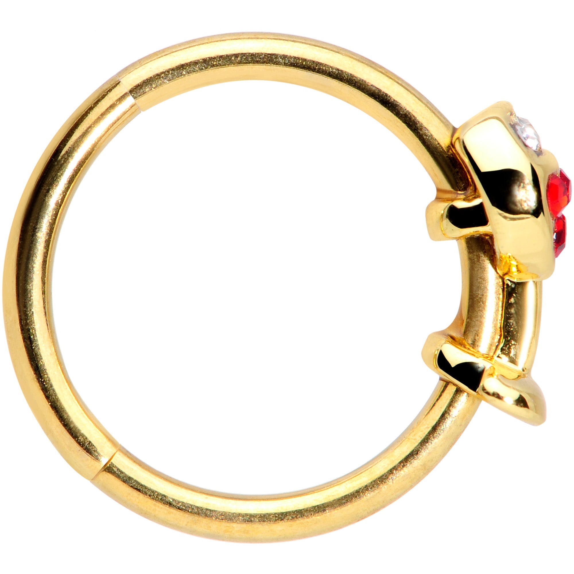 BodyCandy 16G 3/8 Red Gem Gold Tone Wine Glass Hinged Septum Clicker — detail close-up