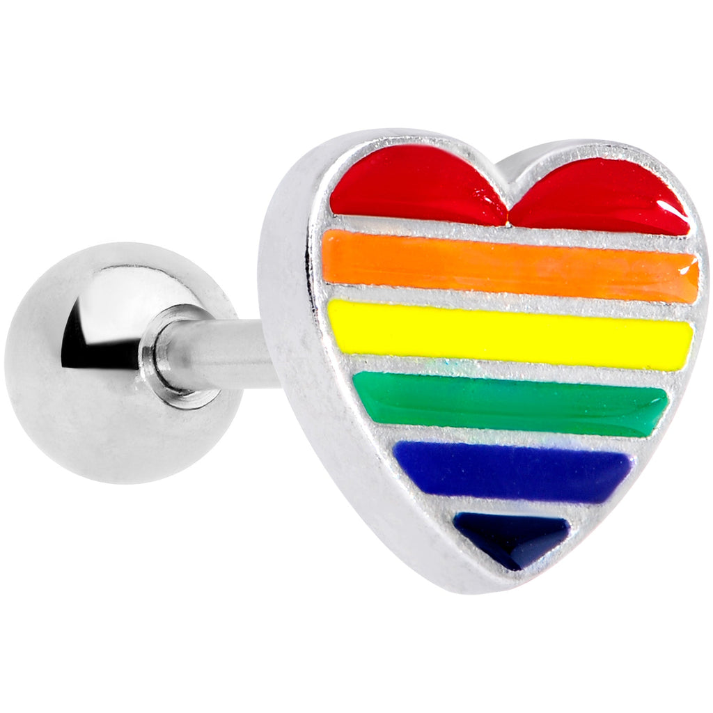 BodyCandy 16G 1/4 Rainbow Pride Heart Cartilage Tragus Earring — main product shot