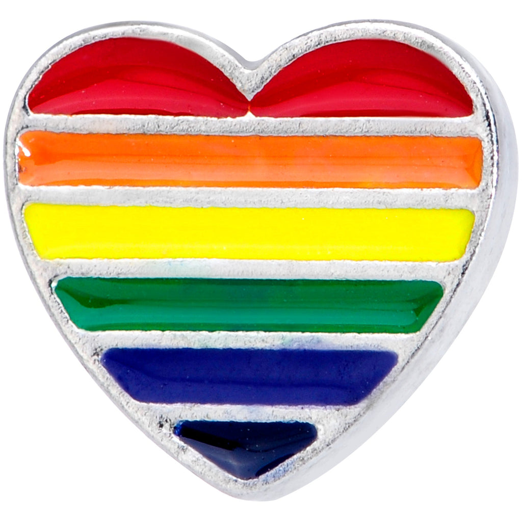 BodyCandy 16G 1/4 Rainbow Pride Heart Cartilage Tragus Earring — detail close-up
