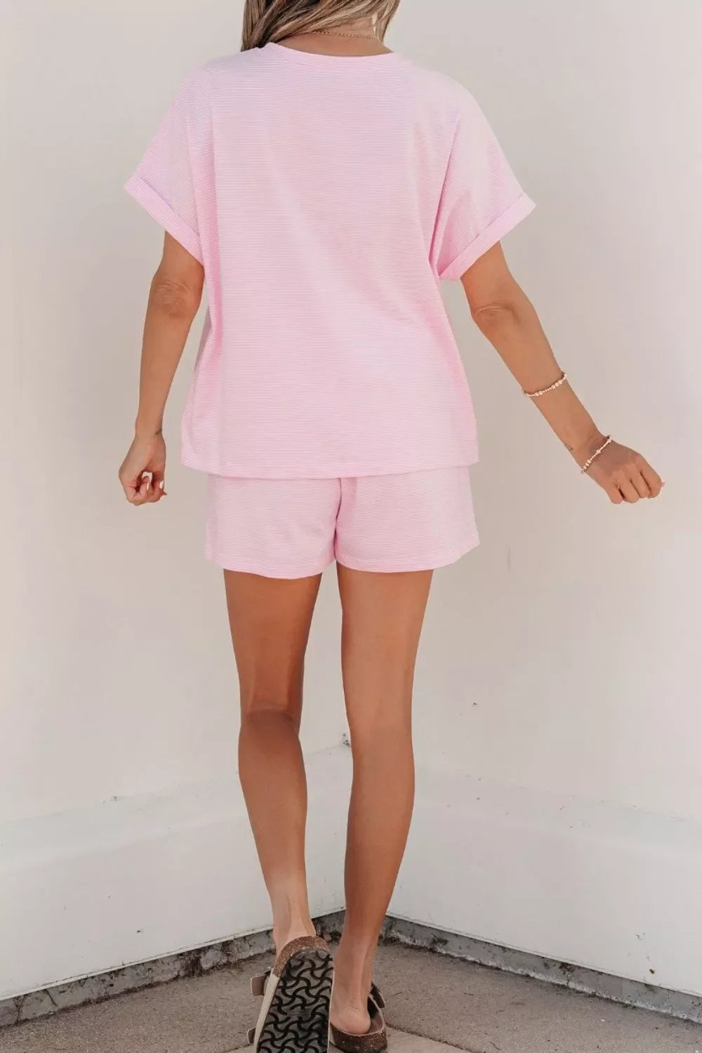 Stripe Matching Oversized Tee and Drawstring Shorts Set
