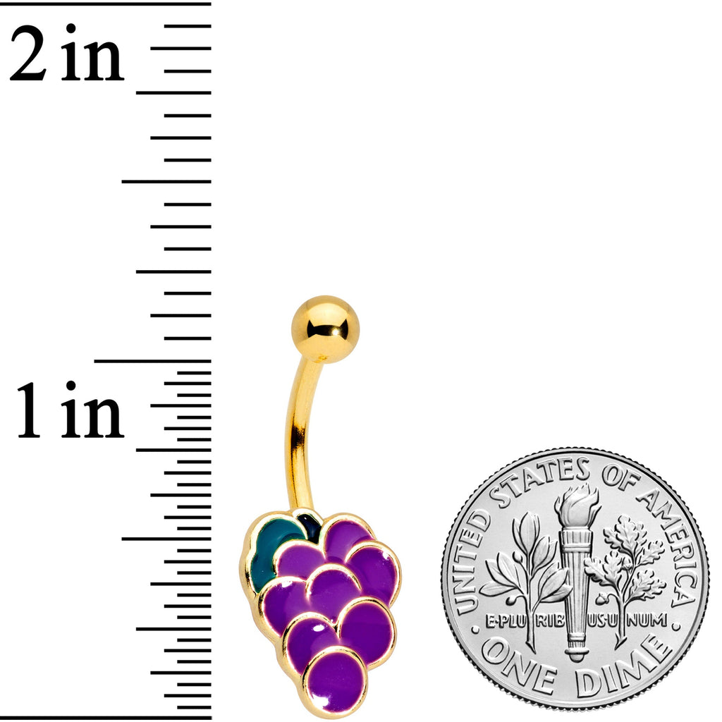 BodyCandy Gold Tone Sweet Fruit Purple Grapes Belly Ring — detail close-up