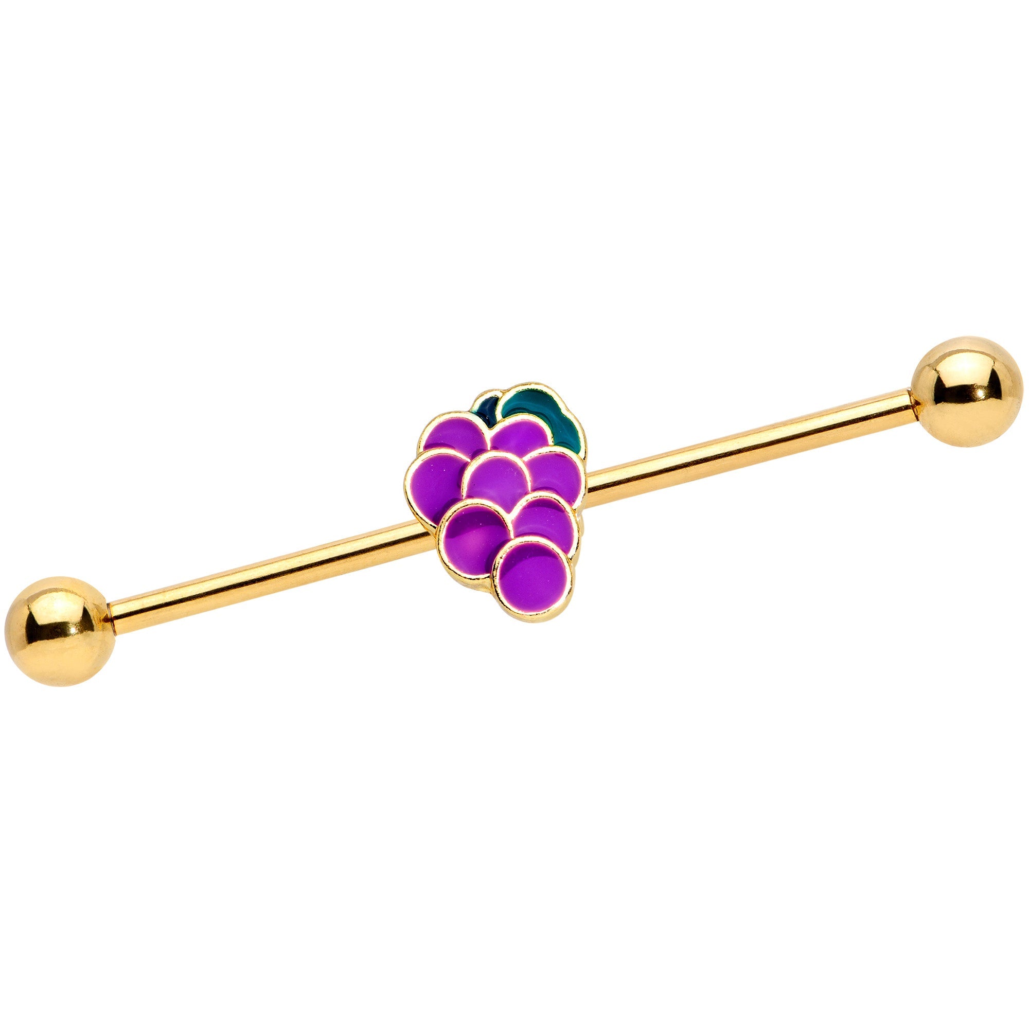 BodyCandy 14G Gold Tone Sweet Purple Grapes Industrial Barbell 38mm — main product shot
