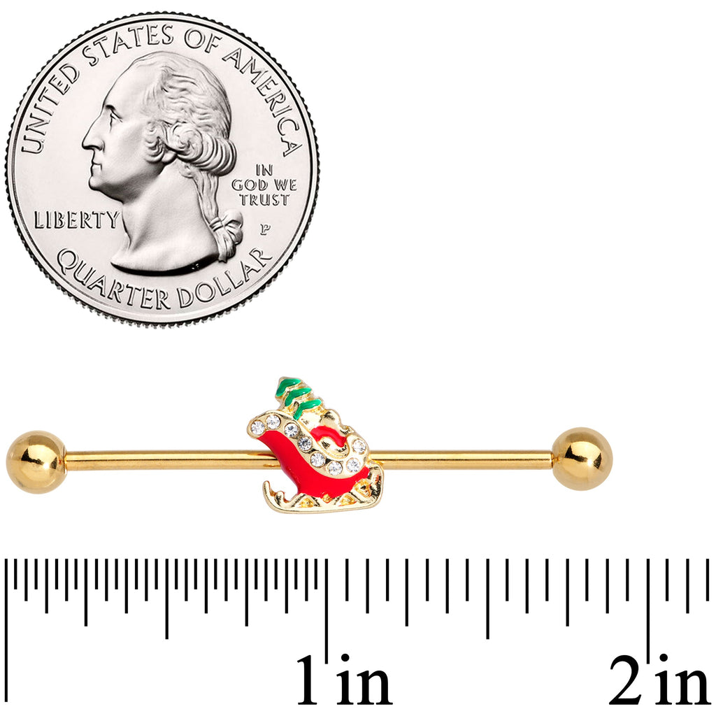 BodyCandy 14G Clear Gem Gold Tone Sleigh Christmas Industrial Barbell 38mm — lifestyle context