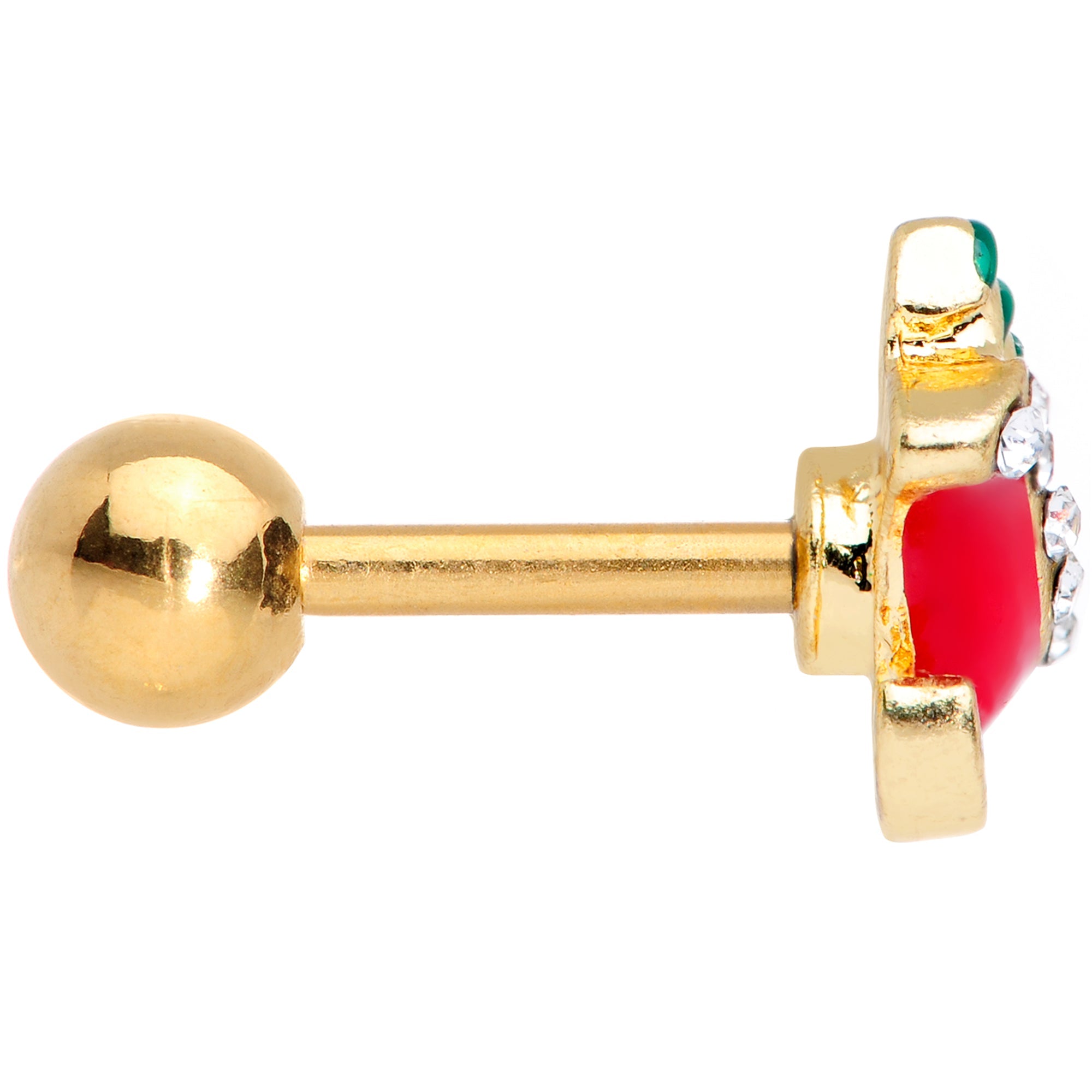 BodyCandy 16G 1/4 Clear Gem Gold Tone Christmas Sleigh Cartilage Tragus — side view