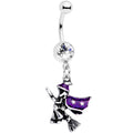 BodyCandy Clear Gem Purple Witch Broom Halloween Dangle Belly Ring — main product shot