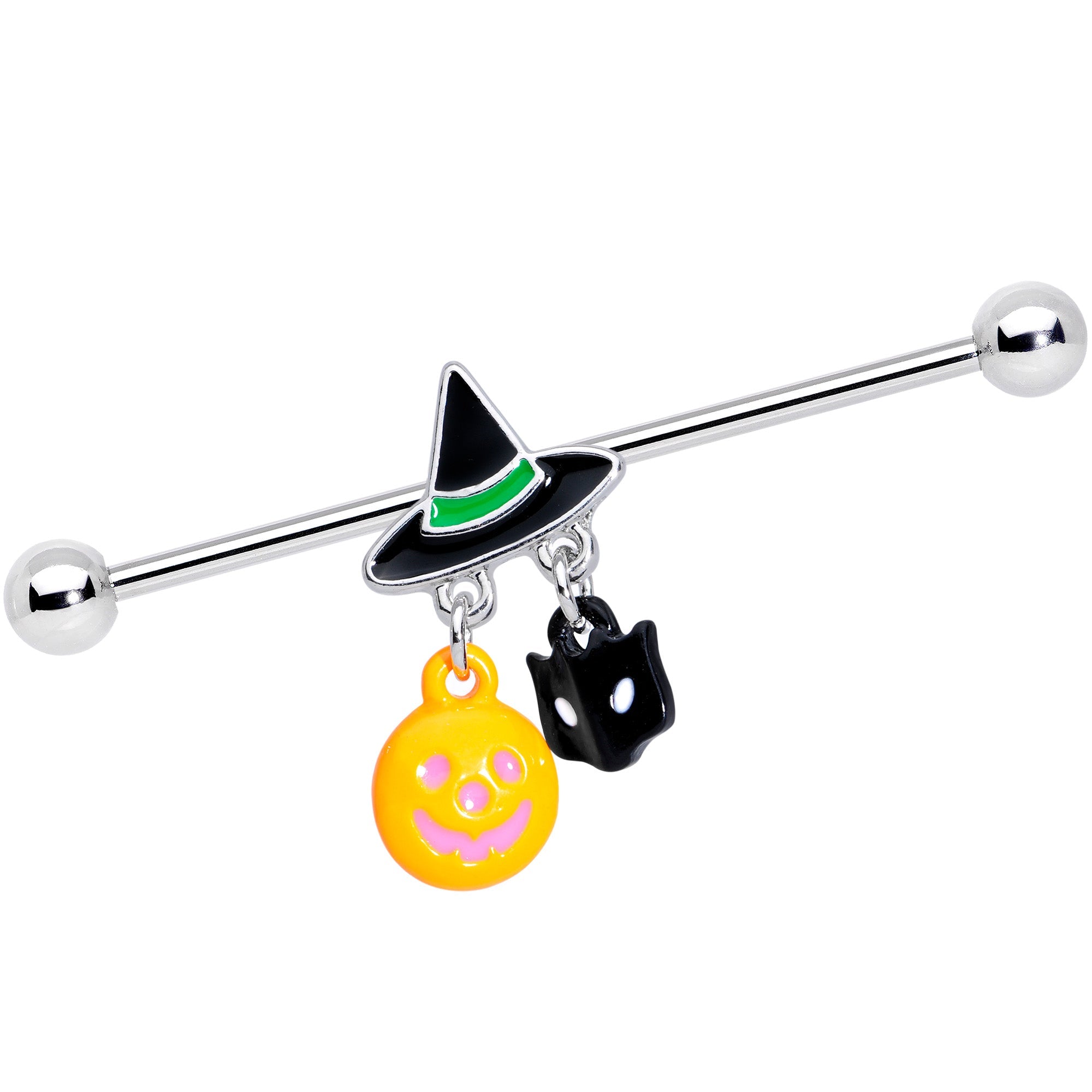 BodyCandy 14G Witch Hat Pumpkin Halloween Dangle Industrial Barbell 38mm — main product shot