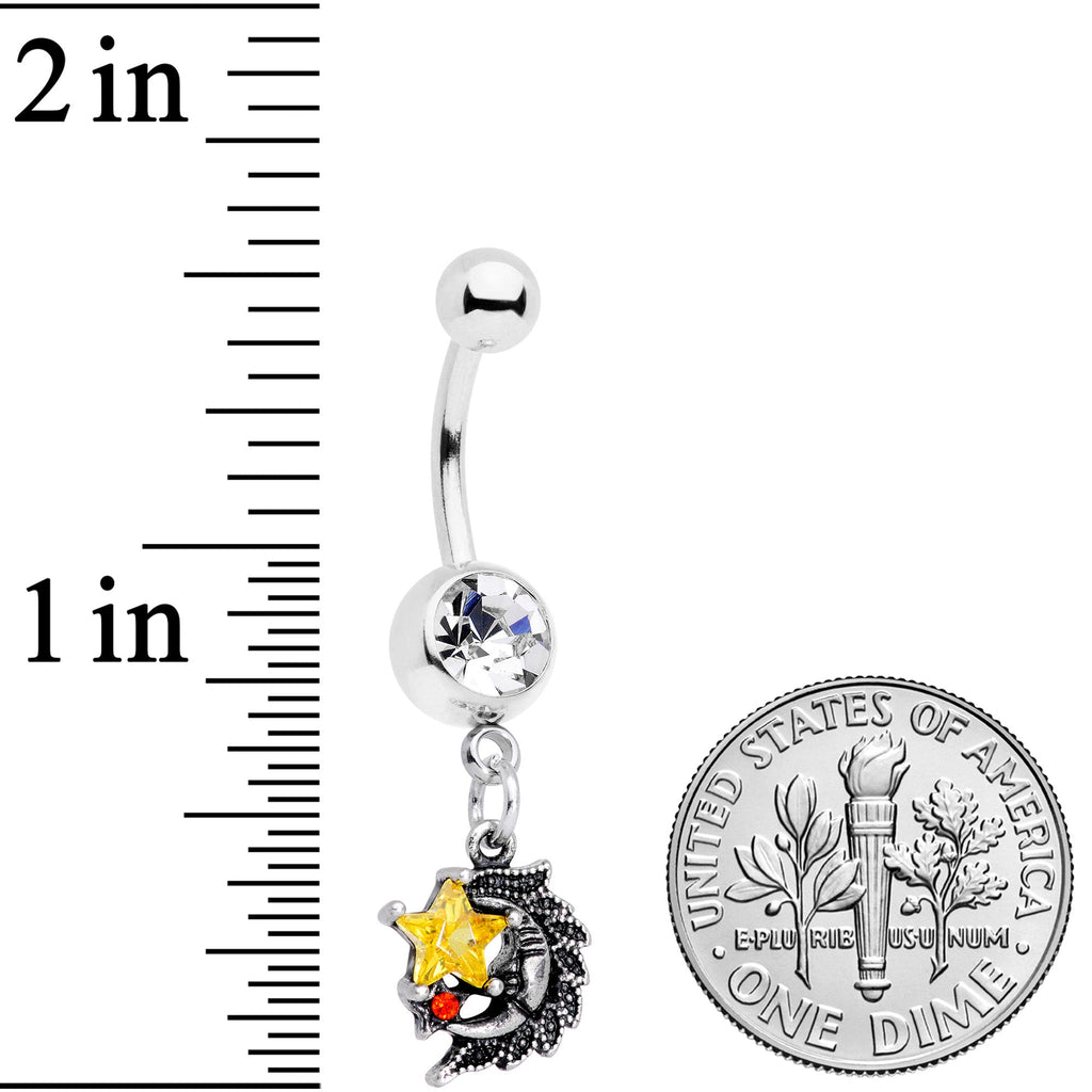 BodyCandy Clear Red Yellow Gem Shooting Star Dangle Belly Ring — detail close-up