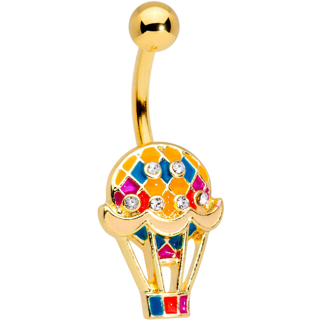 BodyCandy Clear Gem Gold Tone Yellow Red Hot Air Balloon Belly Ring — main product shot