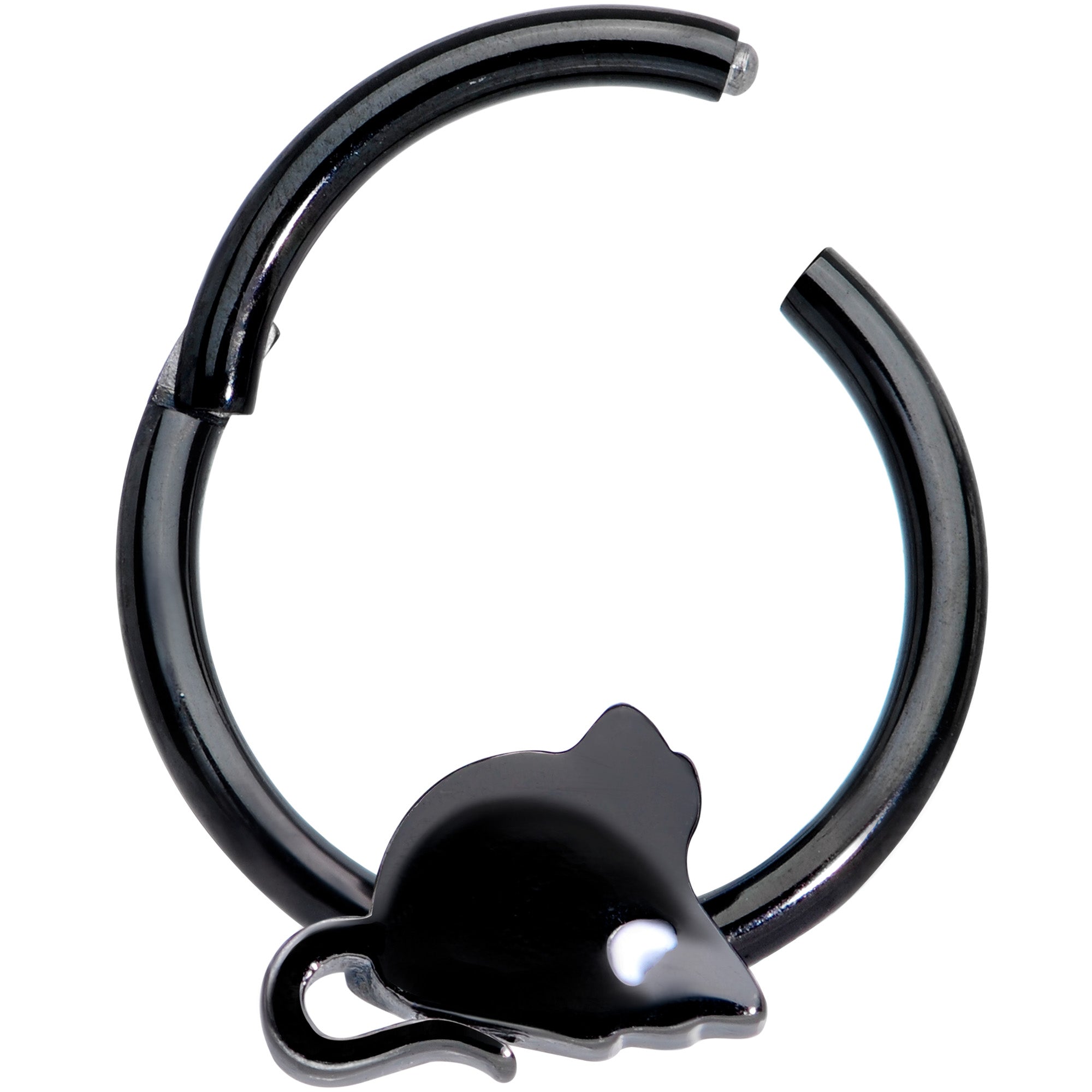 BodyCandy 16G 3/8 Black Mouse Septum Clicker — detail close-up