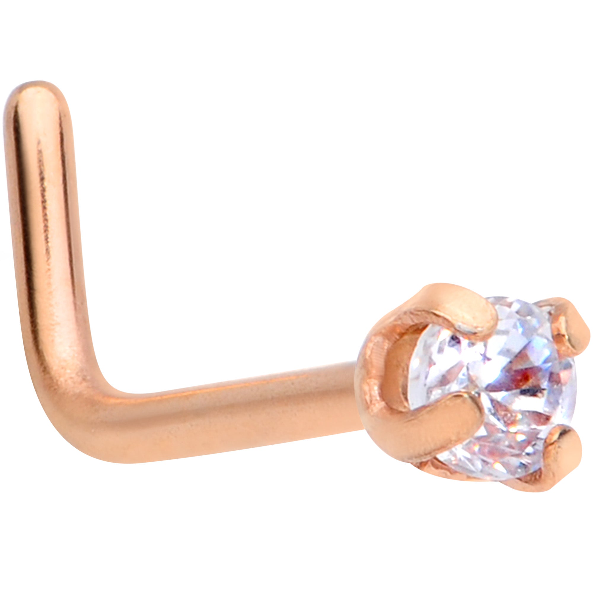 BodyCandy 20G 1/4 Clear 2mm CZ Gem Rose Gold Tone L Shaped Nose Ring — main product shot