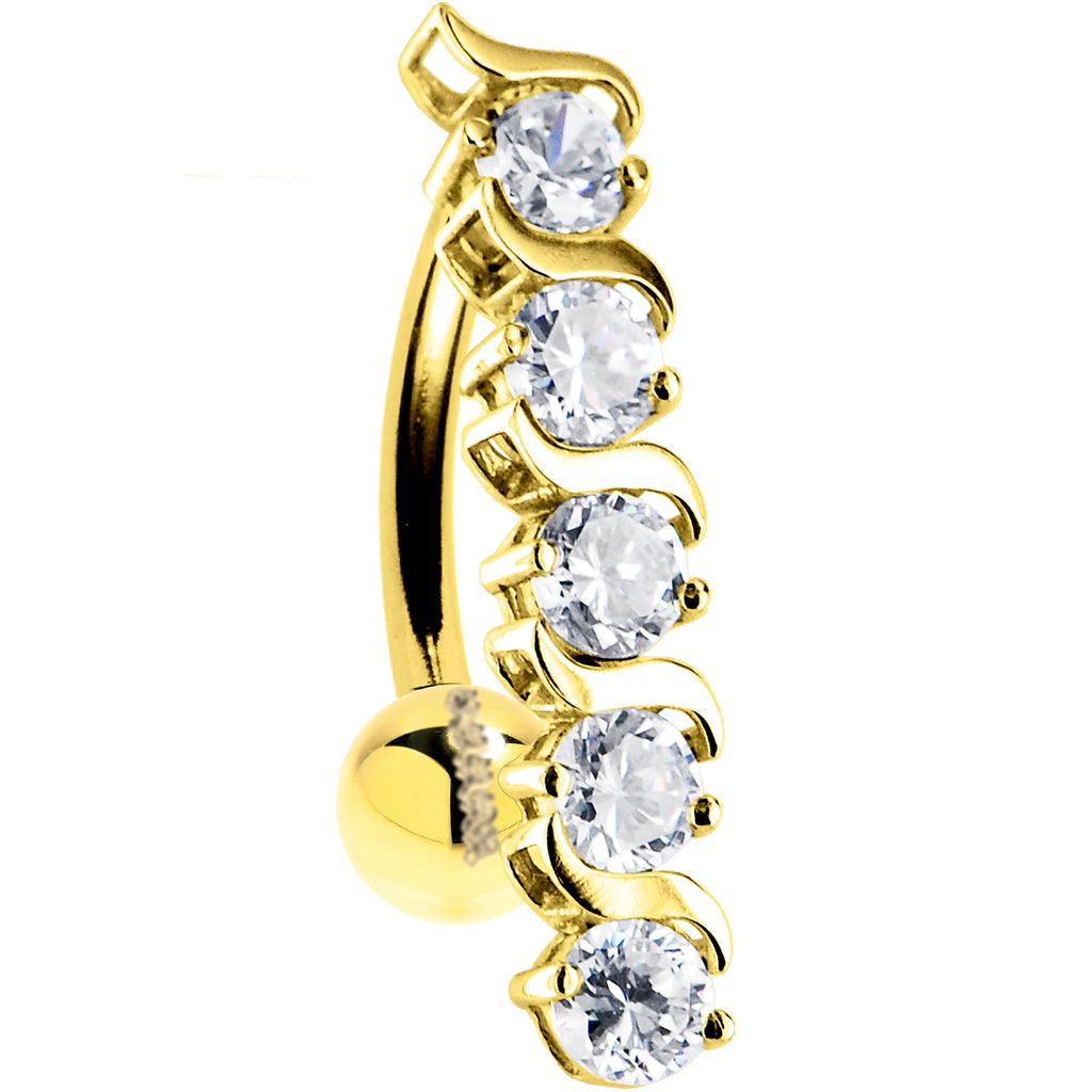 BodyCandy 16G Solid 14K Yellow Gold Top Drop Cubic Zirconia Delight Belly Ring — detail close-up