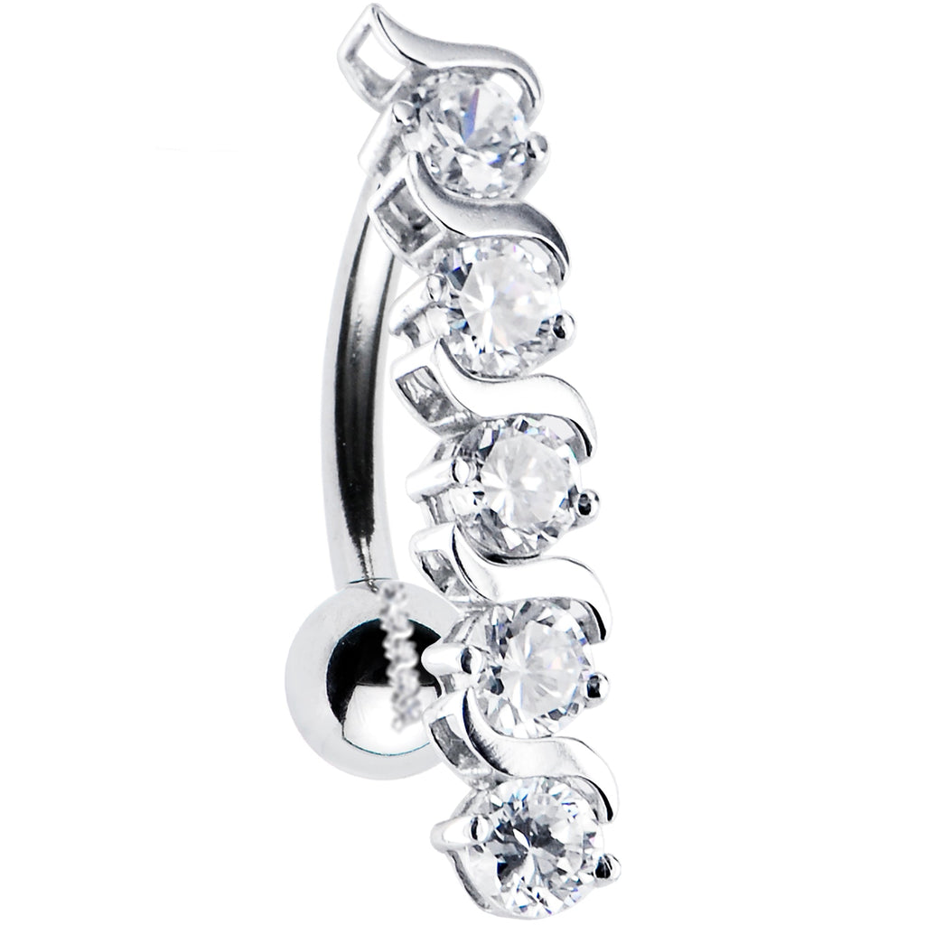 BodyCandy 16G Solid 14K White Gold TOP DROP Cubic Zirconia DELIGHT Belly Ring — detail close-up
