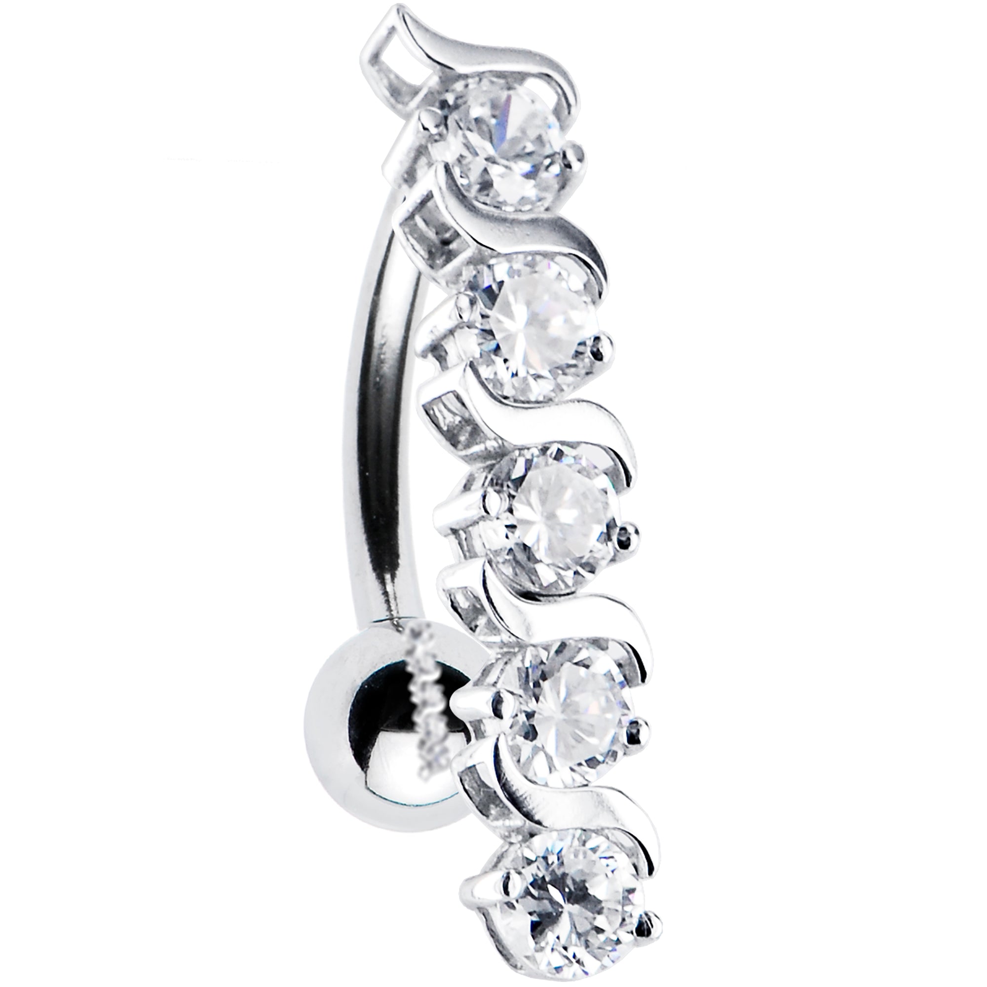 BodyCandy 16G Solid 14K White Gold TOP DROP Cubic Zirconia DELIGHT Belly Ring — detail close-up